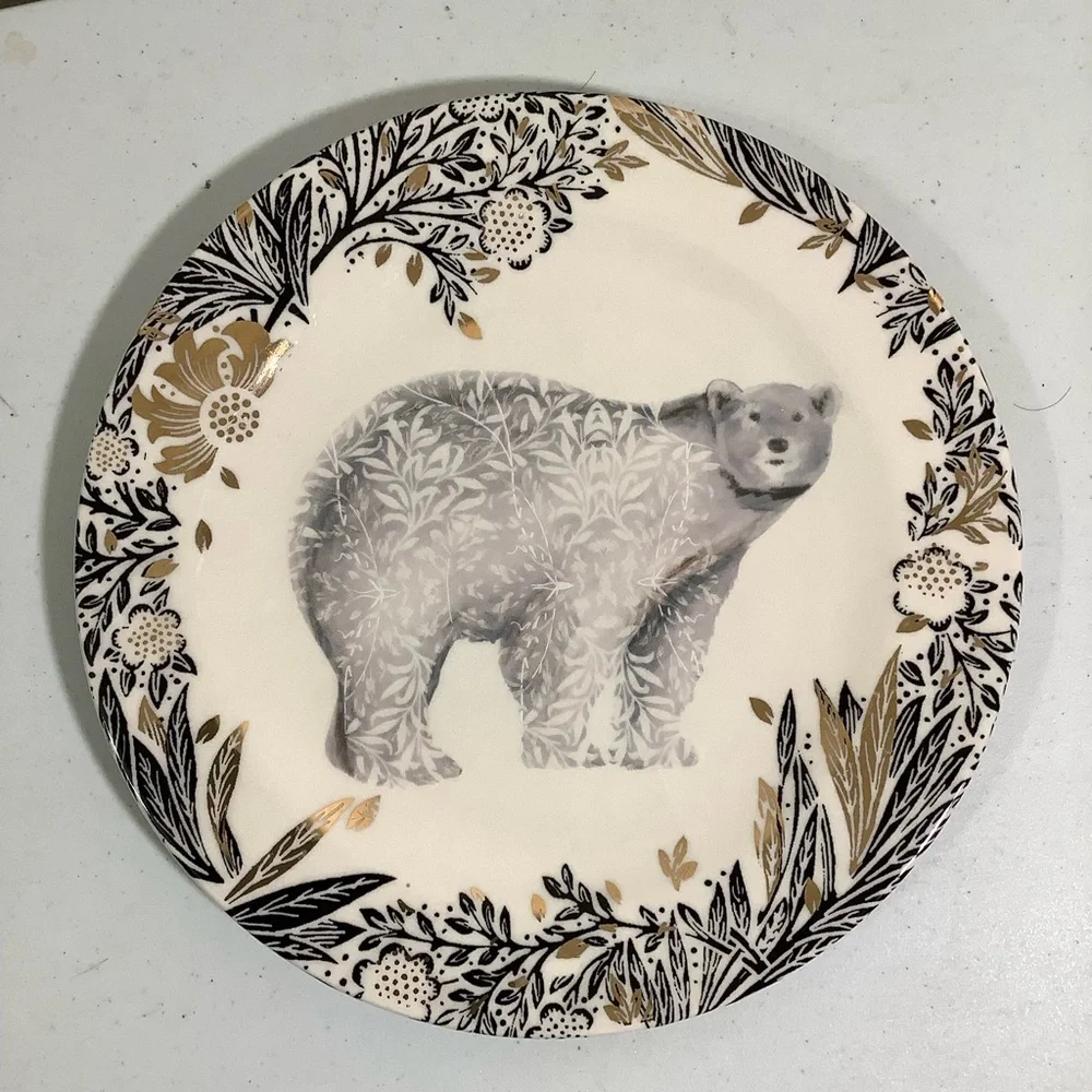 Anthropologie Bear Dessert Plate with Floral Design